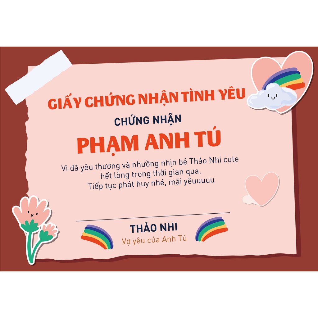 In - Thiết kế giấy chứng nhận tình yêu cute cho các cặp đôi theo yêu cầu