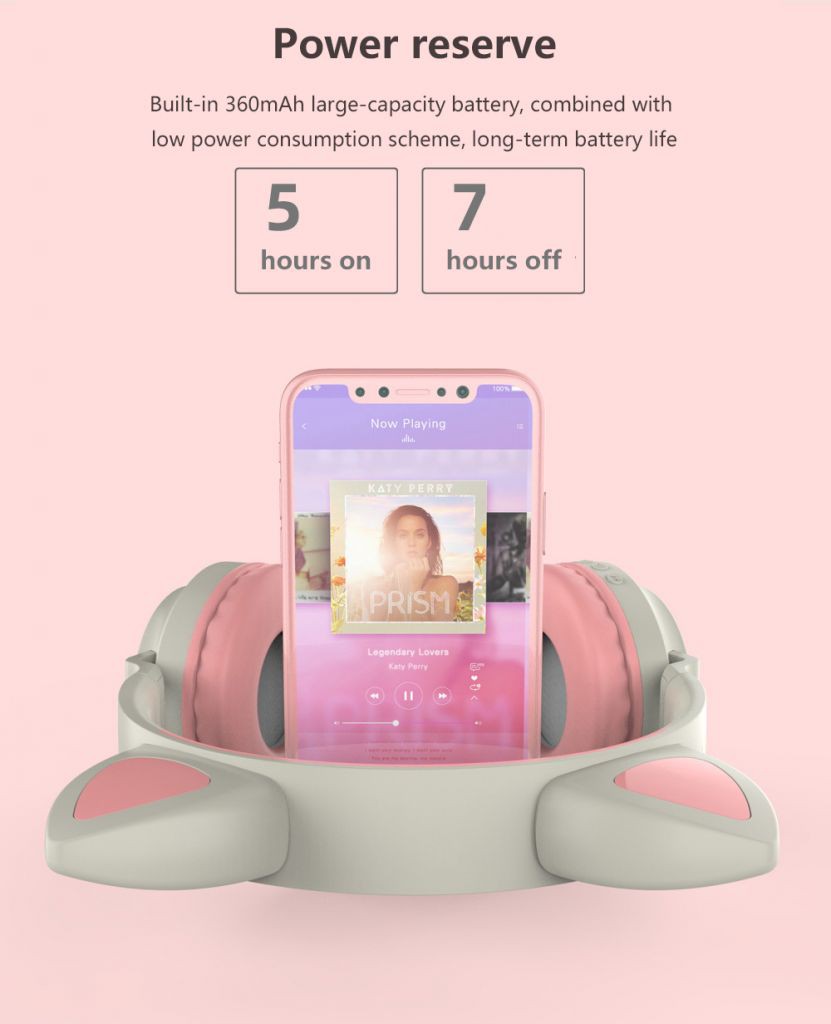 Cute Wireless Headphones Tai Nghe Bluetooth Không Dây Hình Tai Mèo Đáng Yêu Có Đèn Led Và Điều Chỉnh Âm Lượng 400mAh BH 12 Tháng BEST