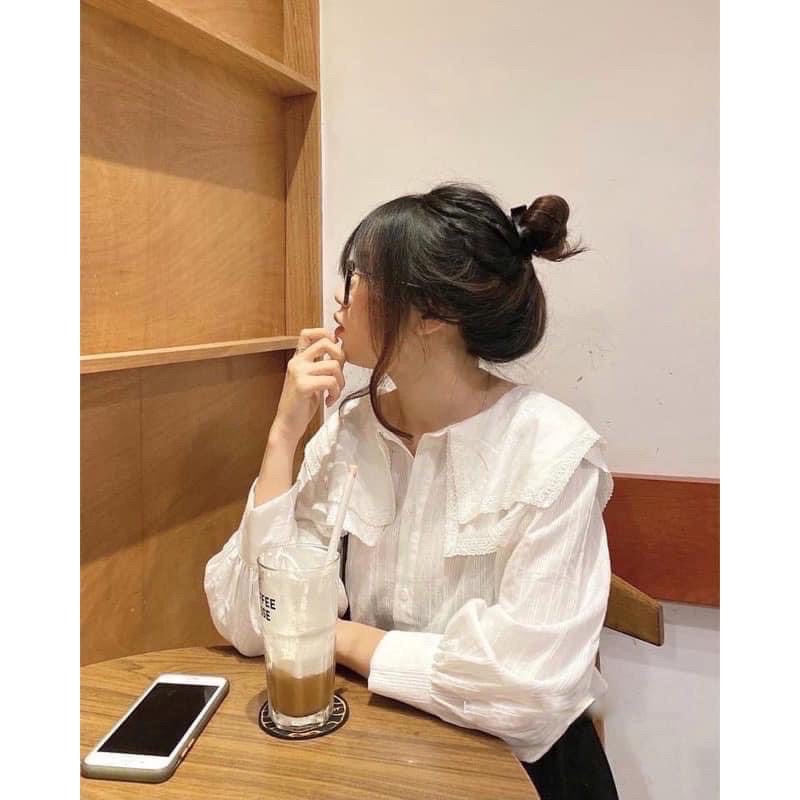 [Ảnh thật/Video]Áo sơ mi tay lỡ cổ xếp tầng sang chảnh