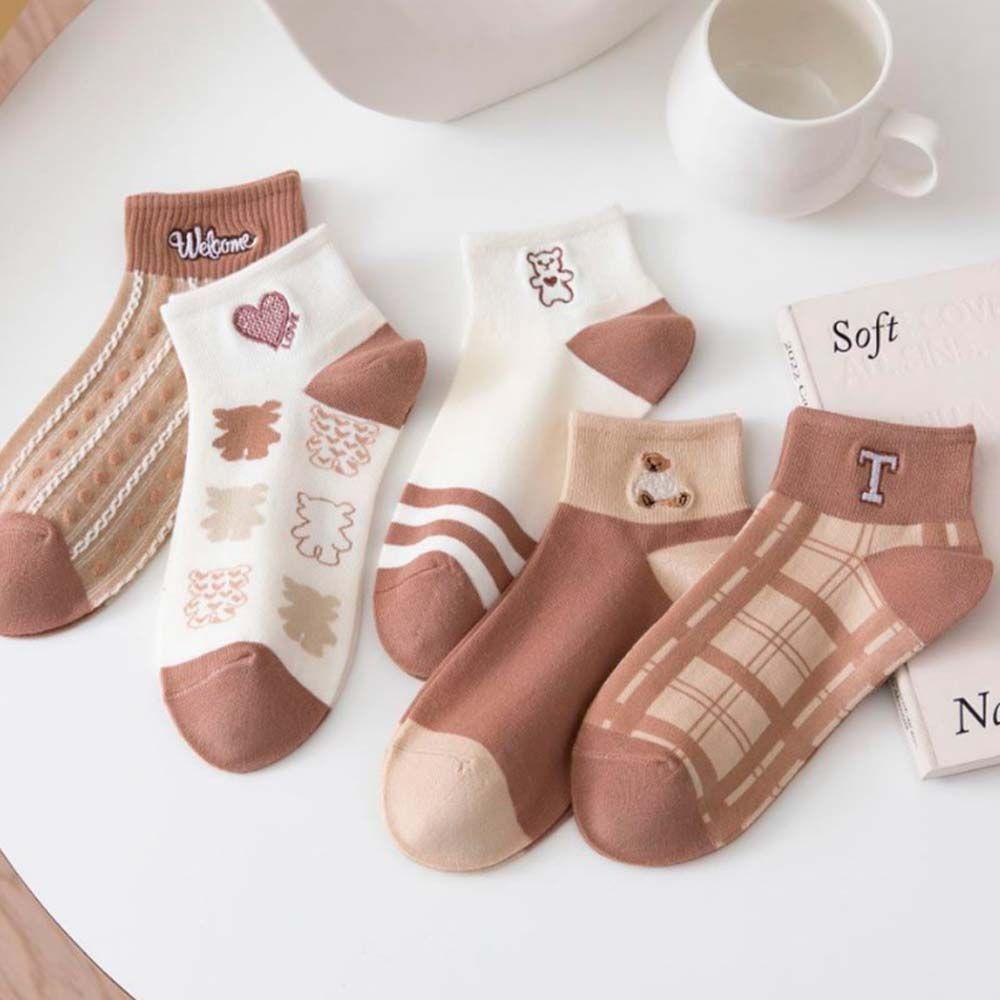 AROMA Tất Cotton Cổ Thấp Thoải Mái Thêu Chữ Dễ Thương