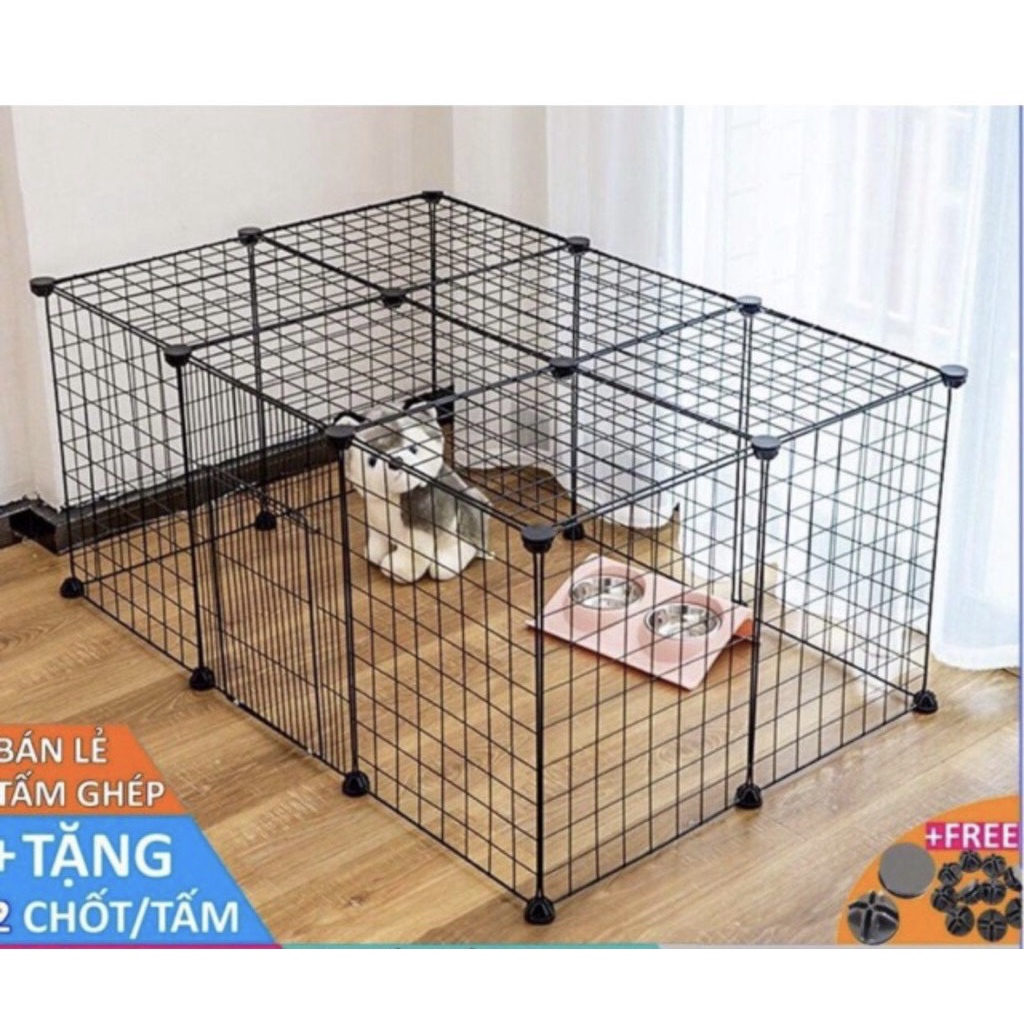 16 Miếng Lưới Sắt Ghép Hàng Rào Chuồng Quây Chó Mèo Con Tặng Kèm Phụ Kiện Lắp Ráp