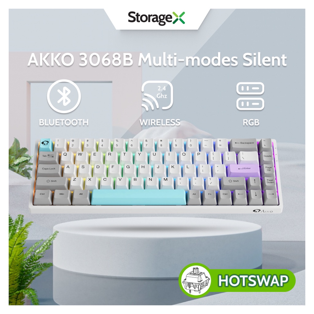 Bàn phím cơ AKKO 3068B Multi-modes Silent (Bluetooth 5.0 / Wireless 2.4Ghz / Hotswap / Foam tiêu âm) - Hàng Chính Hãng