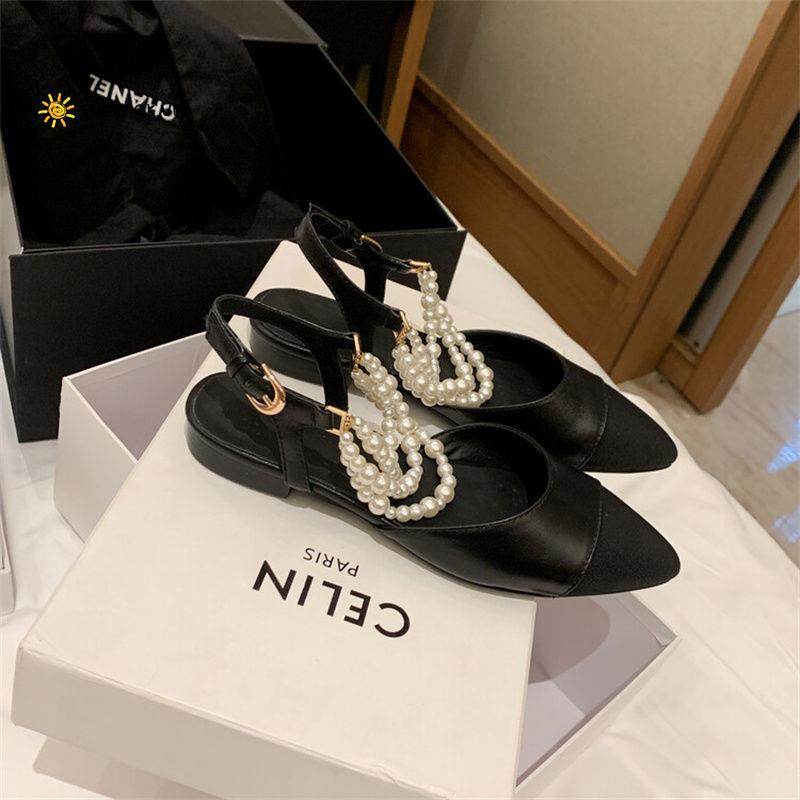 Giày Sandal Gót Dày Hở Ngón Đính Ngọc Trai Thanh Lịch Thời Trang Dành Cho Nữ 2022