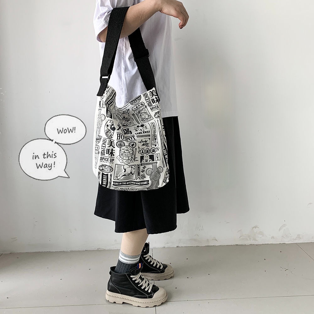 Túi Đeo Vai Bằng Vải Canvas Thiết Kế Mới Đơn Giản Thời Trang