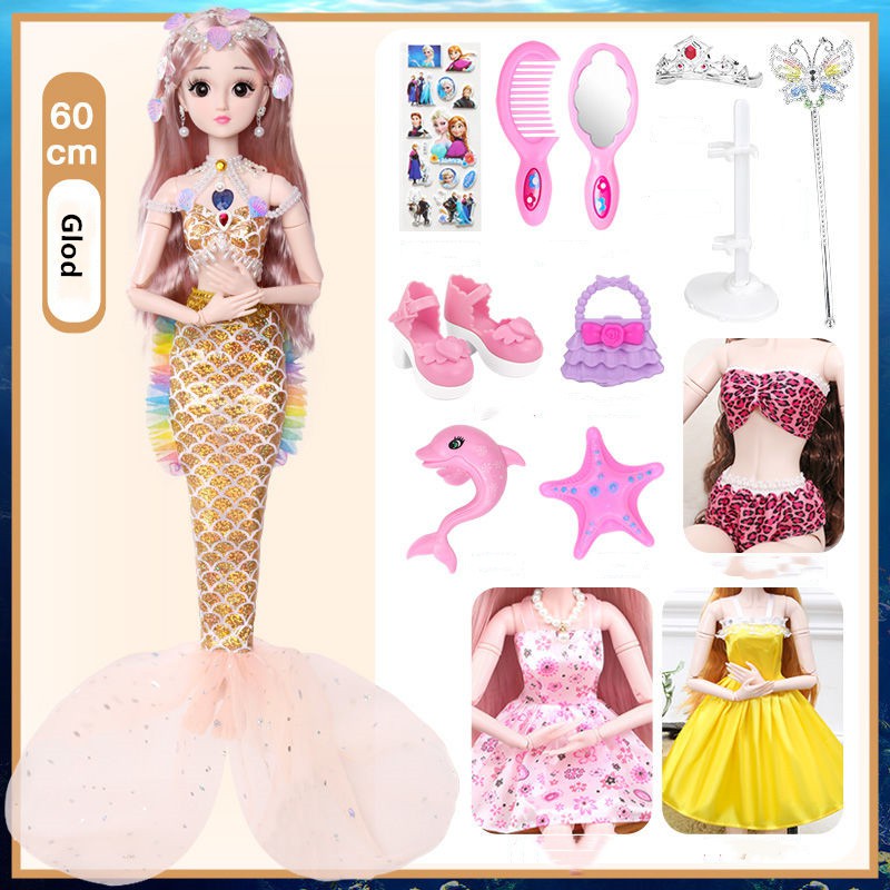 Bộ đồ chơi búp bê Barbie công chúa nhân ngư 60CM kèm phụ kiện xinh xắn kích thước lớn cho bé gái