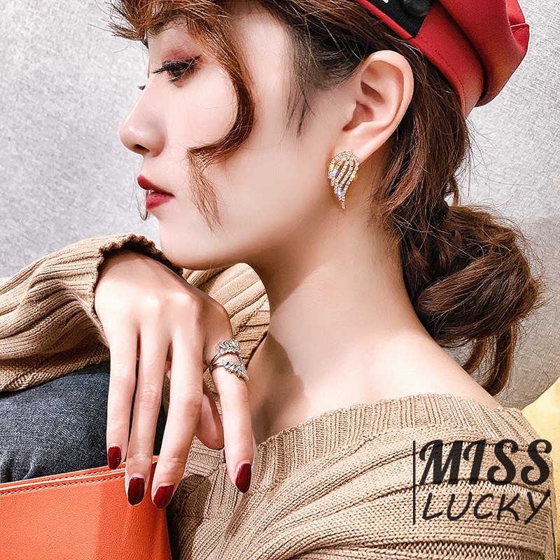 Khuyên Tai Mạ Bạc 925 Hình Đôi Cánh Thiên Thần Đính Đá Thời Trang Cho Nữ