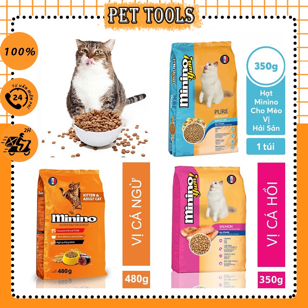 Thức ăn hạt khô Minino gói 350g 480g cho mèo con và mèo lớn với nhiều vị PetTools