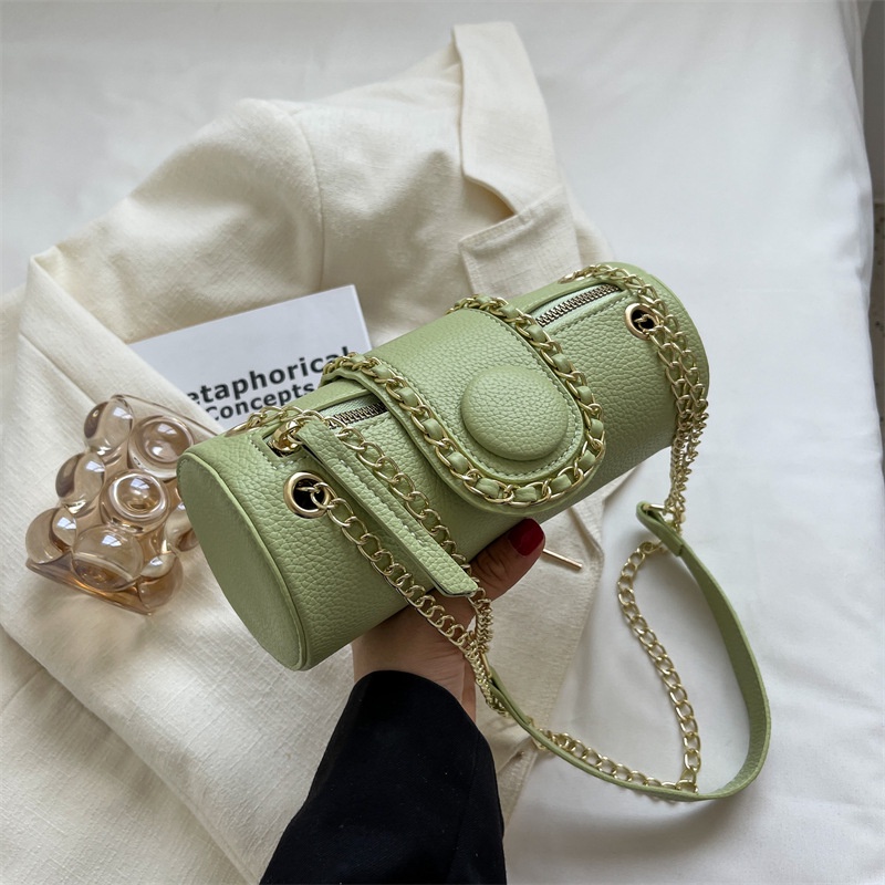 Túi Đeo Vai Hình Trụ Phối Dây Xích Thời Trang Dễ Phối Đồ Cho Nữ