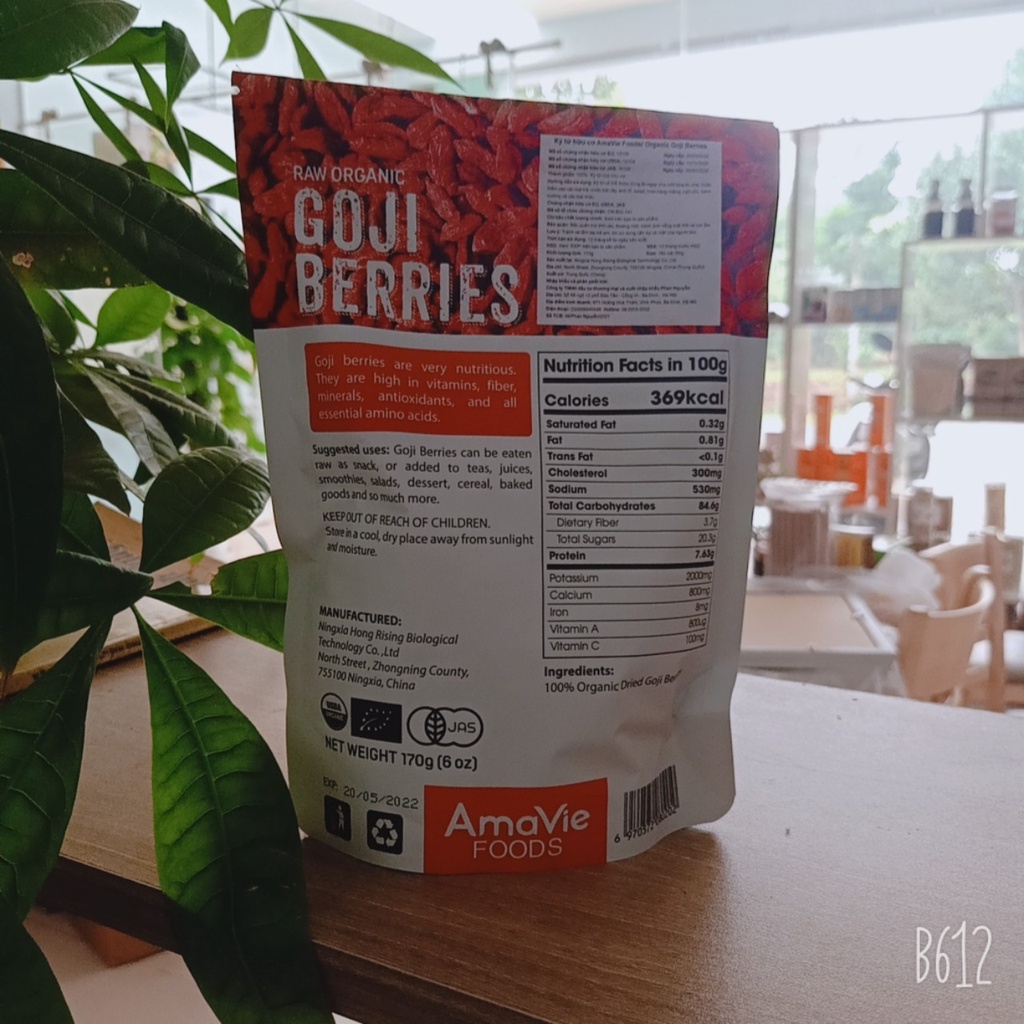 Kỷ tử hữu cơ AmaVie Foods 170g - Chứng Nhận Châu Âu organic