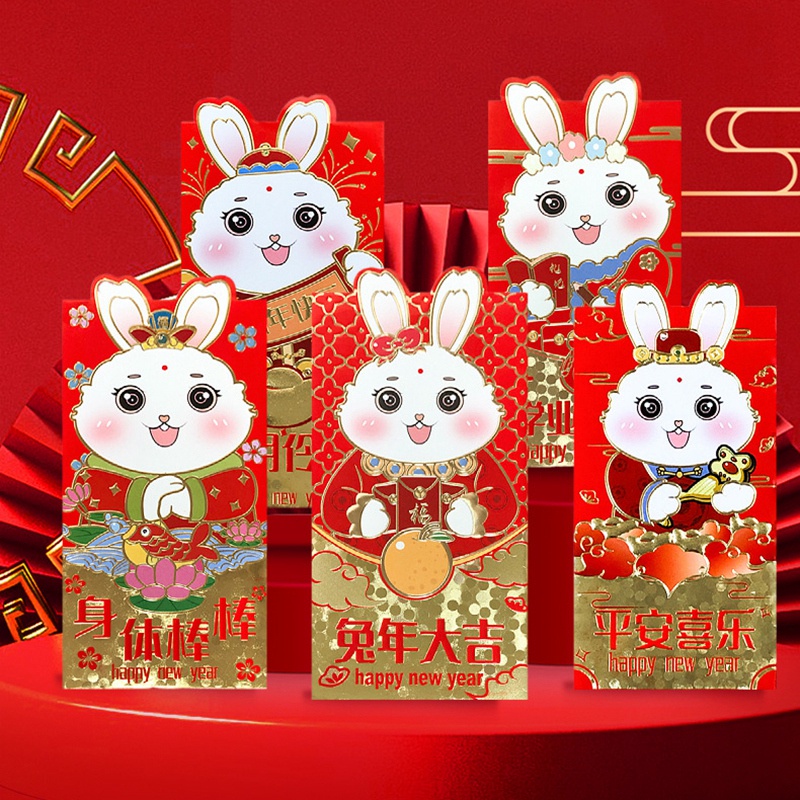 Set 6 Bao Lì Xì Đỏ Hình Thỏ Dễ Thương Cho Năm Mới