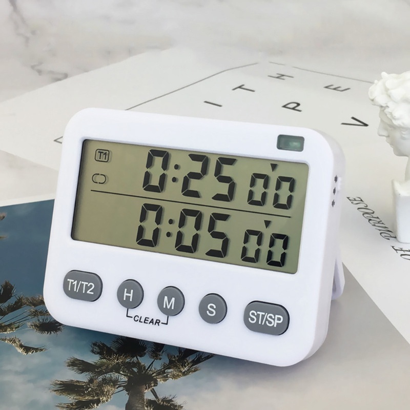 Đồng Hồ Hẹn Giờ Kỹ Thuật Số Đếm Ngược Kép Kỹ Thuật Số Cho Nấu Ăn Có Thể Điều Chỉnh 3 Mức Độ