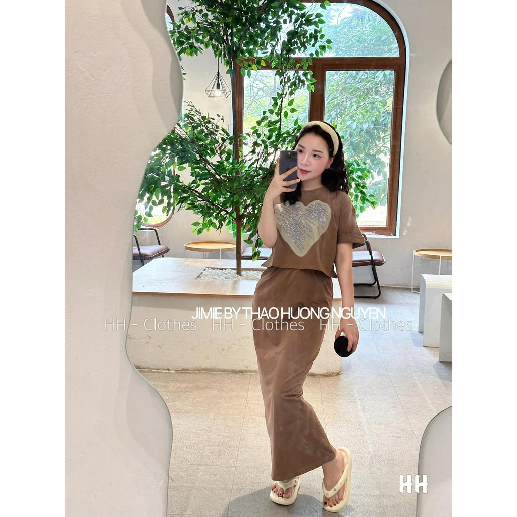 Set Bộ Đồ Nữ Áo Phông crt Trái Tim Tím Mix Chân váy Suông cotton Freeship