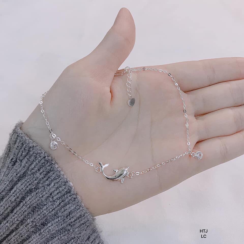 Lắc chân nữ bạc thật hình cá heo nhỏ xinh LINH MIU SILVER