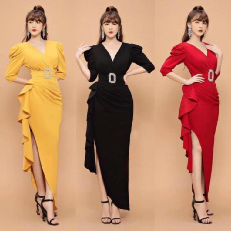 Đầm dự tiệc Đầm dạ hội tay dài nhúng bèo sườn sang trọng