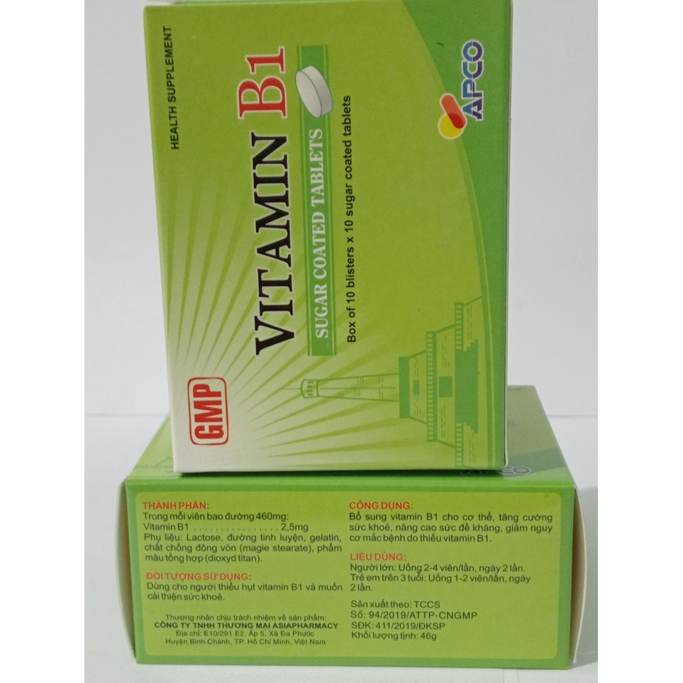 Viên uống VITAMIN B1 APCO Hộp 100 viên hỗ trợ tăng cường sức khỏe