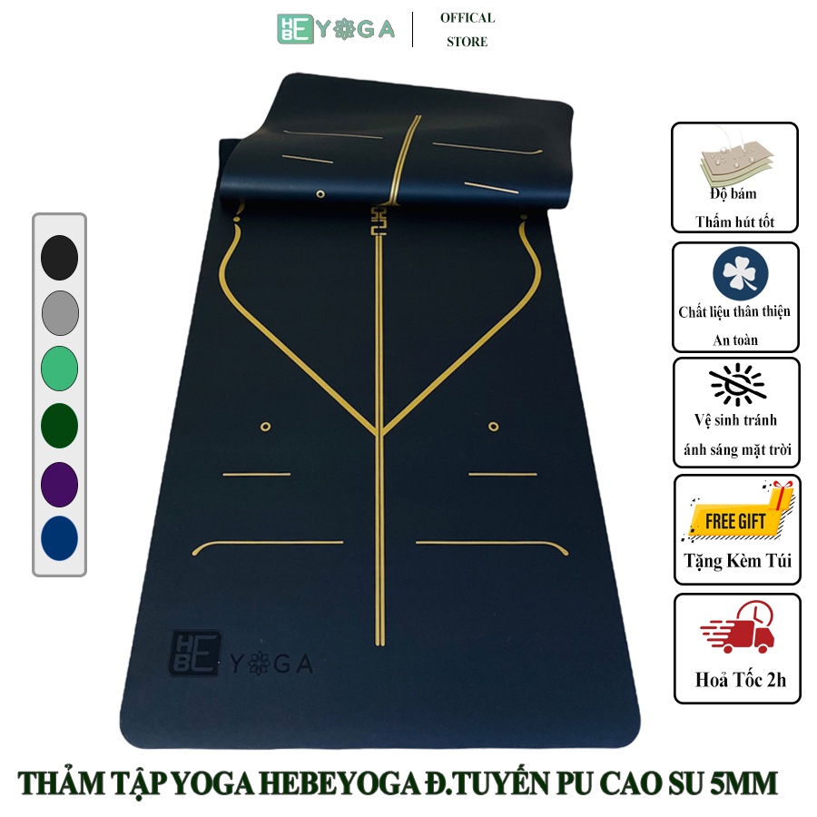 Thảm Tập Yoga Gym Định Tuyến HEBEYOGA PU Cao Su Bronzing Kèm Túi Cao Cấp