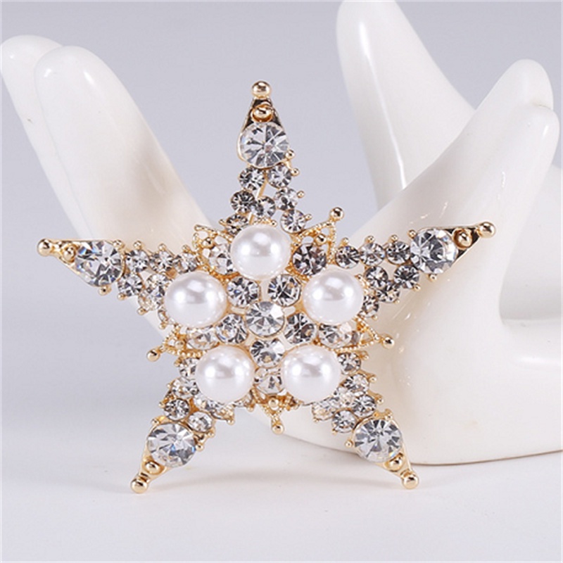 Ghim Cài Áo Hình Ngôi Sao Năm Cánh Đính Đá Ngọc Trai Nhân Tạo Thời Trang