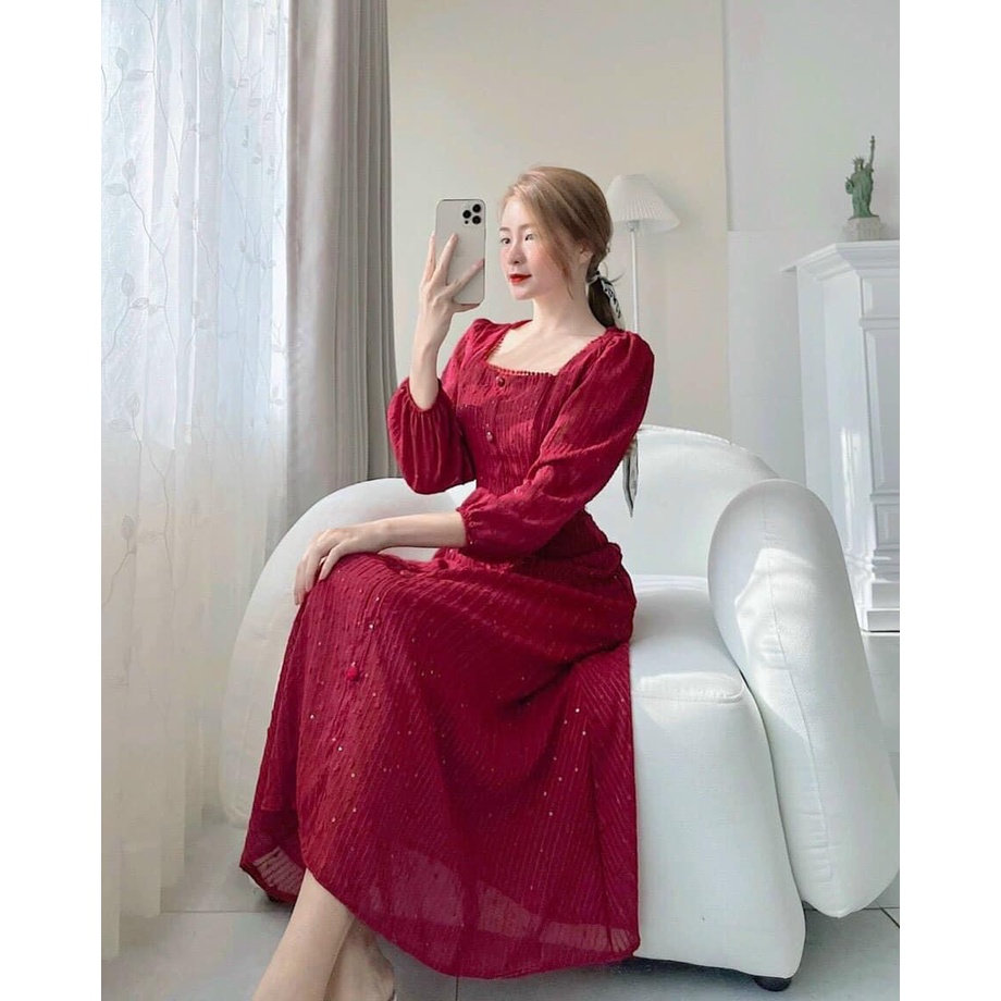 ĐẦM MIDI TAY BO DÀI CHẤM BI NỔI | BigBuy360 - bigbuy360.vn