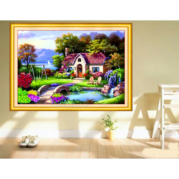 Tranh đính đá phong cảnh tổ ấm hạnh phúc VS149, VS176: 120*70cm - tự đính