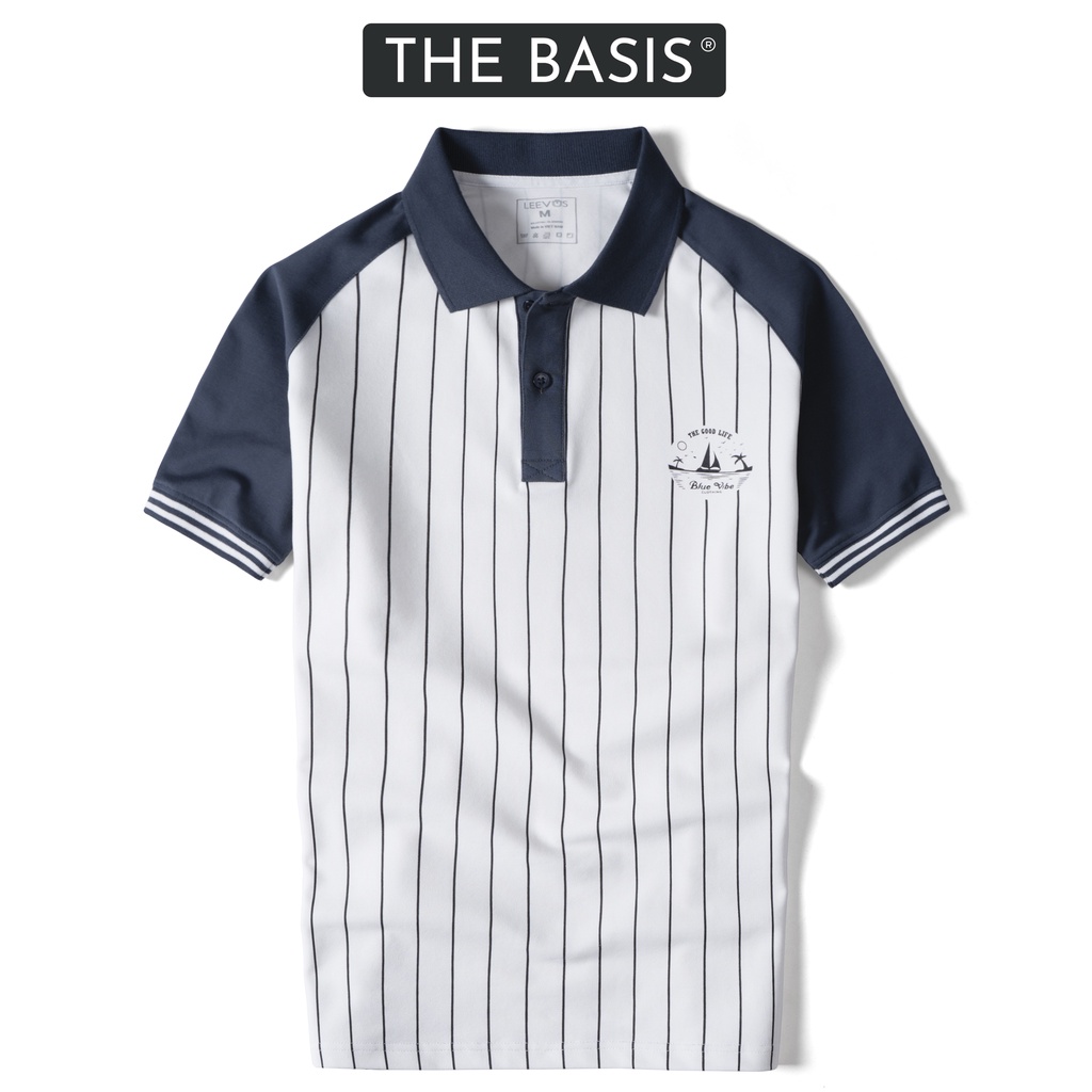 Áo Polo nam XENA LEEVUS Raglan, in sọc dọc và logo Boat, vải CVC cá sấu APL228