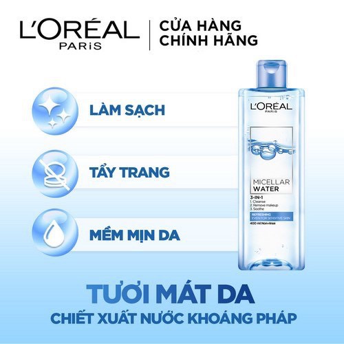 Nước tẩy trang cho mọi loại da L'Oreal Paris 3-in-1 Micellar Water 400ml