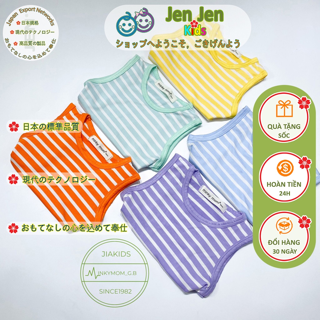 Bộ Ba Lỗ Trẻ Em Minky Mom Thun Lạnh, Họa Tiết Sọc Sành Điệu Cho Bé Gái, Trai từ 0 - 8 Tuổi, 8-27kg, BL-TR02