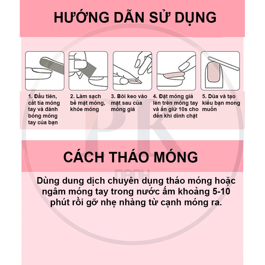 Bộ 24 móng tay giả họa tiết bắt mắt chống thấm nước