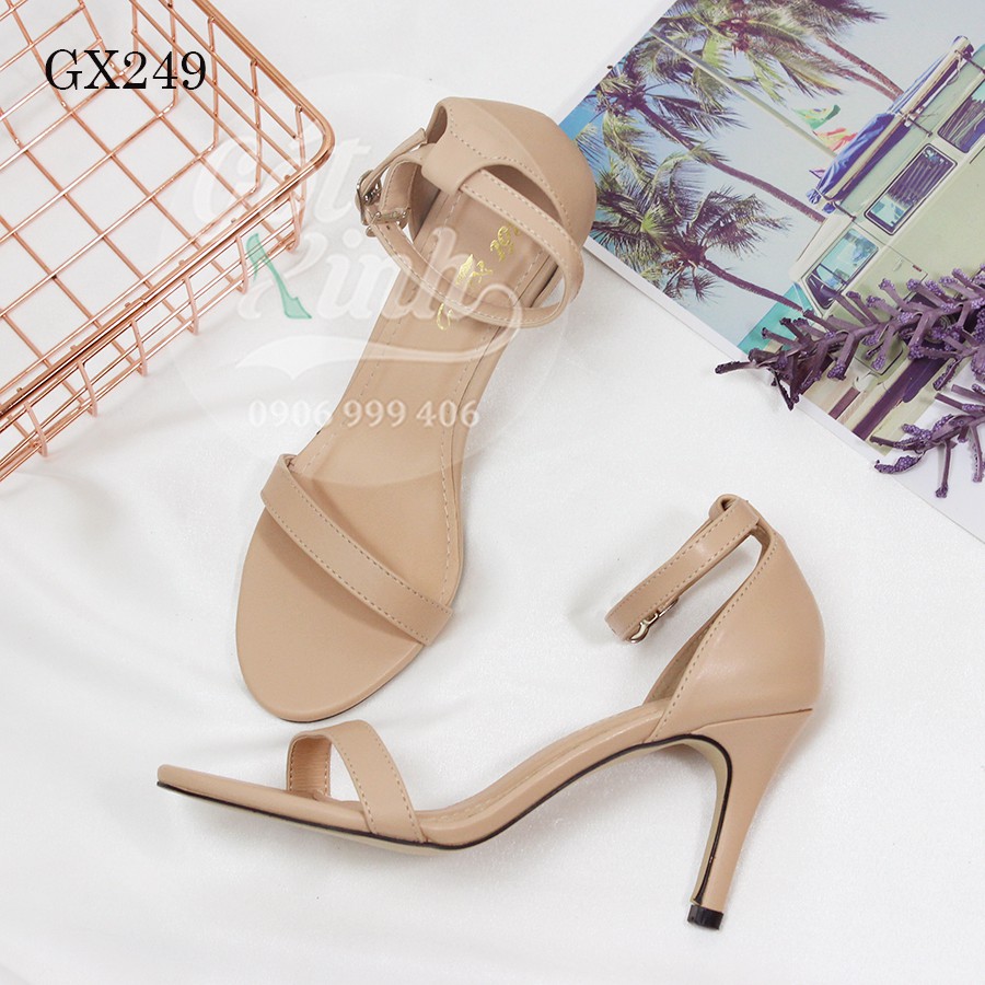 Hình thật - Giày Cao gót quai ngang mảnh 7 phân đen