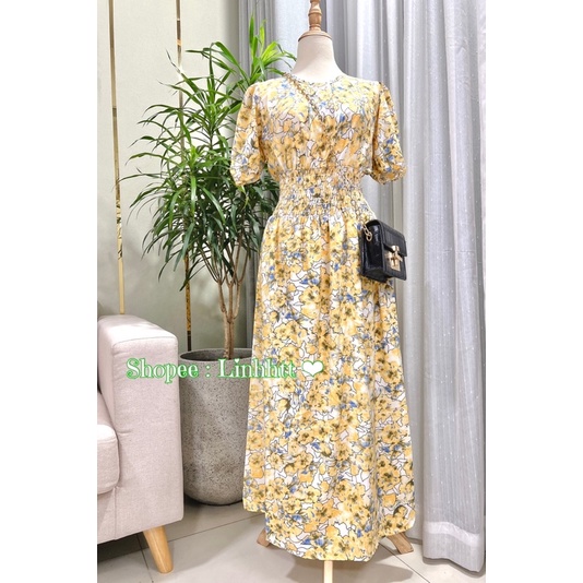 Váy hoa tay bồng dáng dài nhúng eo mềm mại