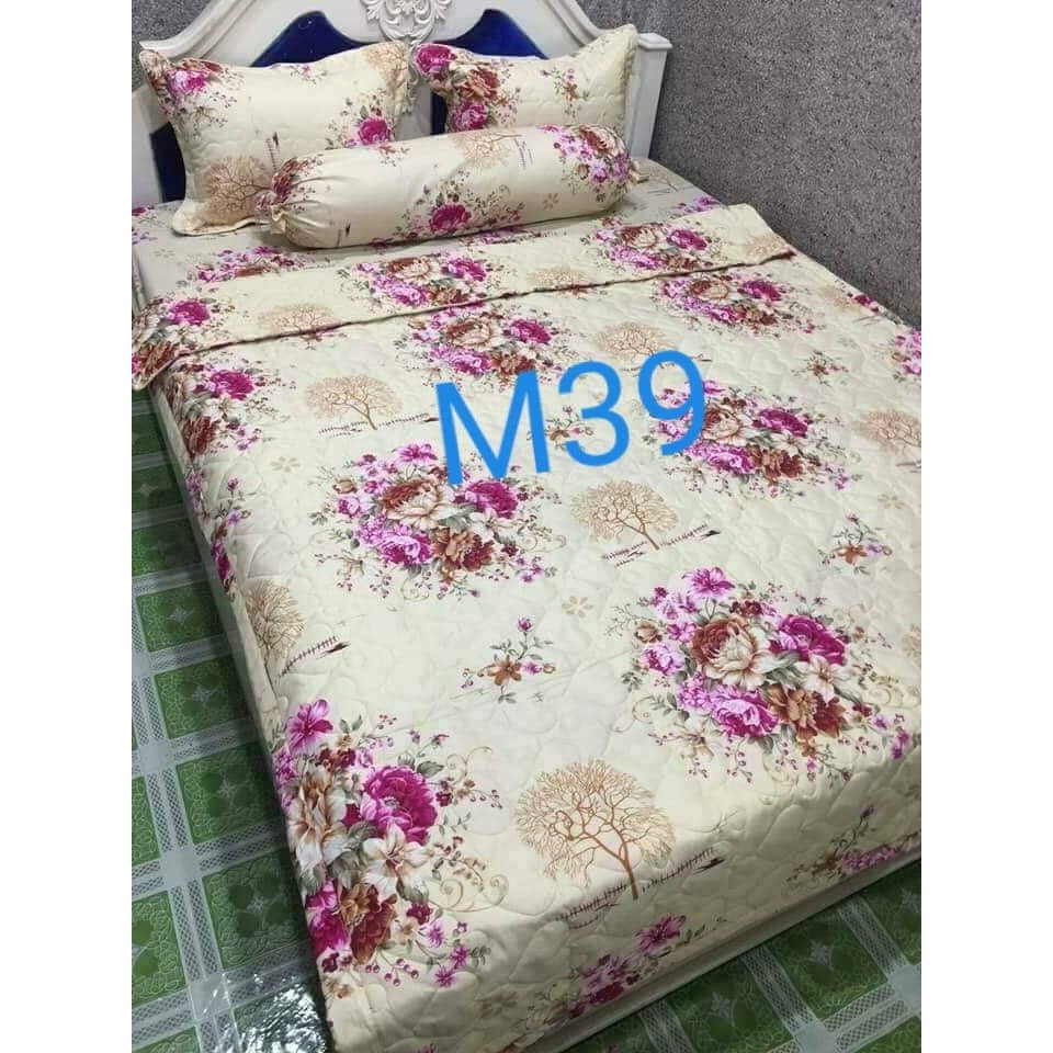 Bộ ga giường - 1 ga poly bo chun 1M6 1M8 kèm 2 vỏ gối nằm 45 x 65 mẫu hoa hồng