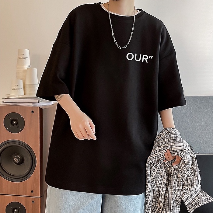 Áo thun IFNICEFUTURE dáng rộng tay ngắn in chữ phong cách Hong Kong cho nam