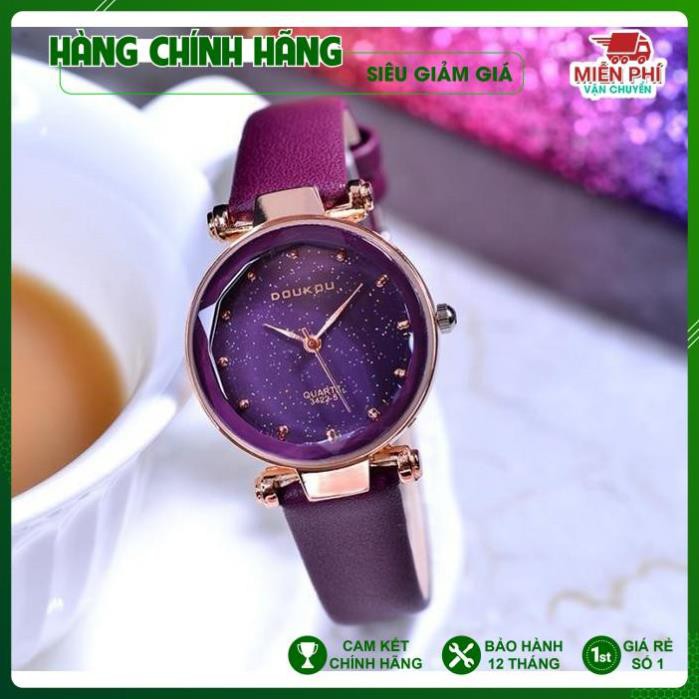 Đồng hồ nữ, đồng hồ hàn quốc Doukou 3422 hàng chính hãng dây da mặt sao trời [NEW ]