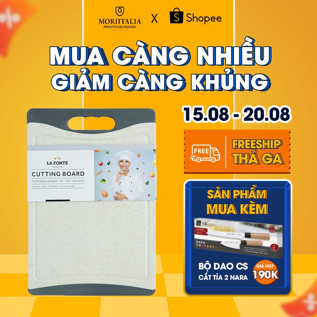 Thớt nhựa La Fonte 29x20cm cao cấp, kháng khuẩn chống mốc chính hãng Moriitalia 180404