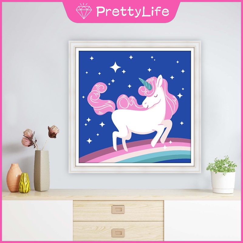 Bộ Tranh Đính Đá 5D Tự Làm Hình Kỳ Lân Và Cầu Vồng Kích Thước 30x30cm / 40x40cm / 50x50cm