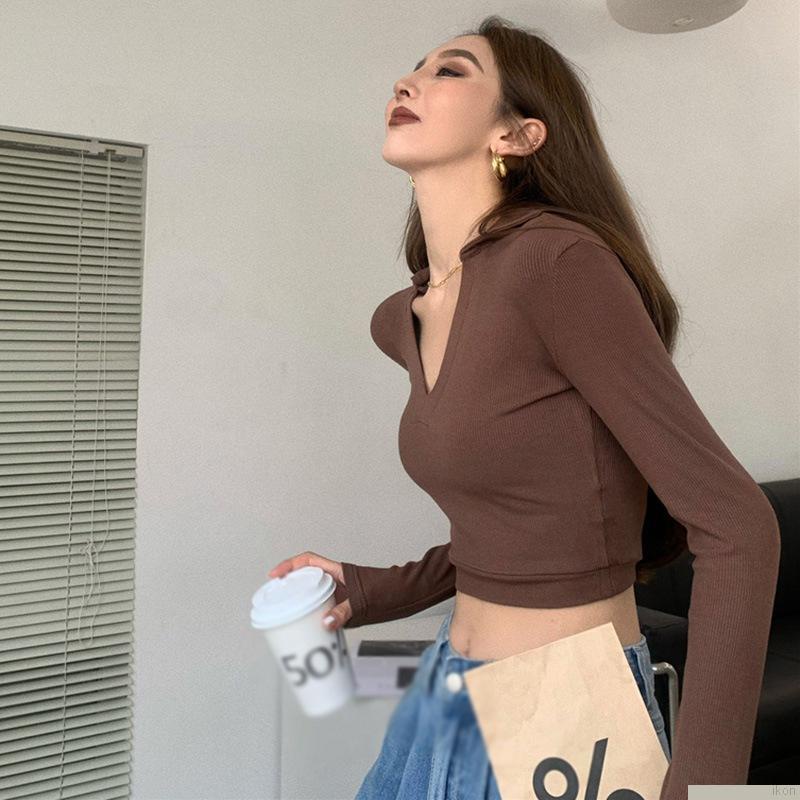 Áo Thun DàI Tay Cổ Chữ V MàU TrắNg Cho Nữ