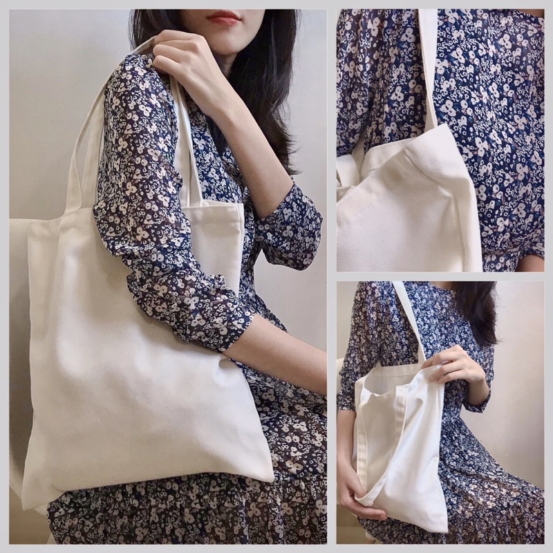 Túi Tote Túi Vải Canvas Trơn CÓ KHOÁ Màu Trắng Kem Đen Dùng Để Vẽ Thêu In