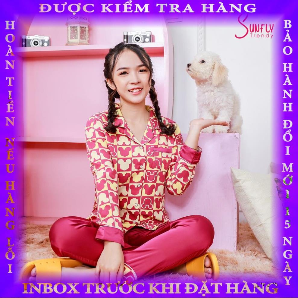Đồ bộ Pijamas lụa SUNFLY áo dài tay, quần dài ST8526 phanngoc