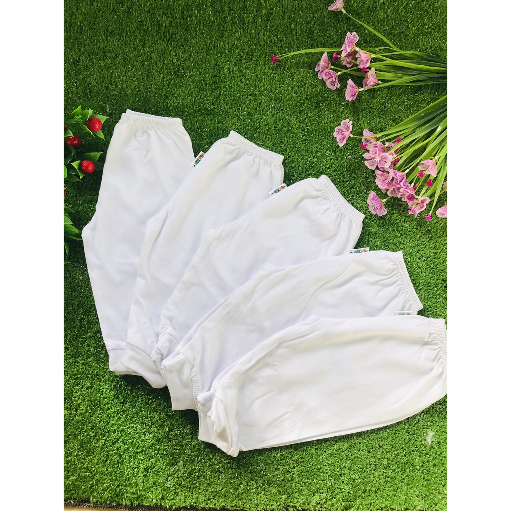 Set 5 Quần dài trắng FANY ống bo từ sơ sinh đến 40kg- Quần cotton trắng