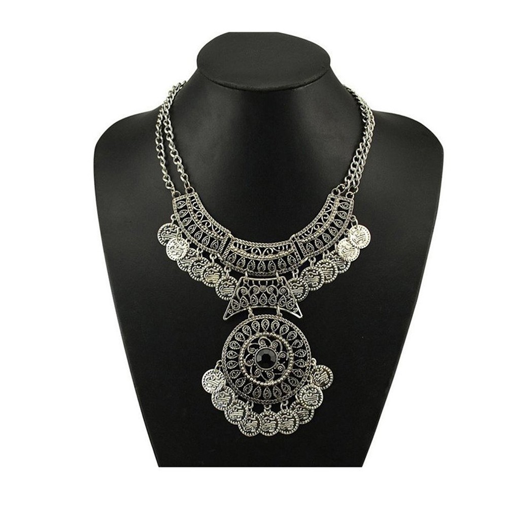 Vòng Cổ Hai Lớp Mặt Đồng Xu / Hoa Phong Cách Boho Thời Trang Cá Tính Cho Nữ