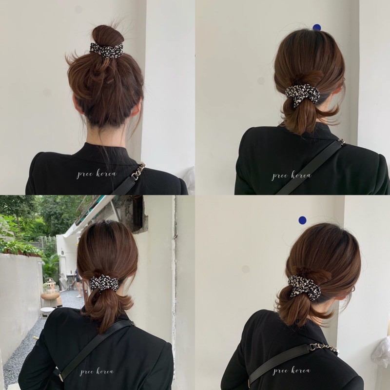 Dây Buộc Tóc Lalila Scrunchies Vải Nhung Hoạ Tiết Đốm Bò Sữa Thanh Lịch Dễ Thương DC19