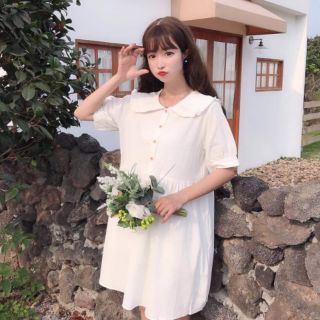 Đầm babydoll trắng cổ bèo