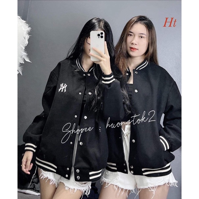 Áo khoác bomber đen chữ lồng HT12