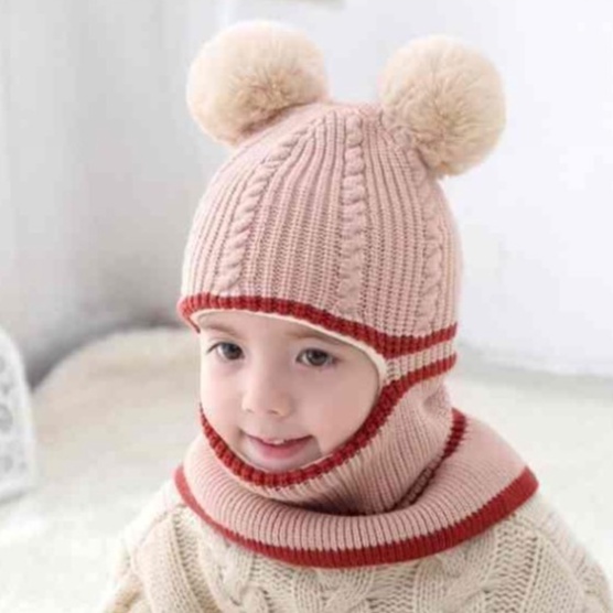 Mữ len cho bé trai gái quả bóng NANA nón len nam nữ kèm khăn quàng cổ mùa đông giữ ấm tốt
