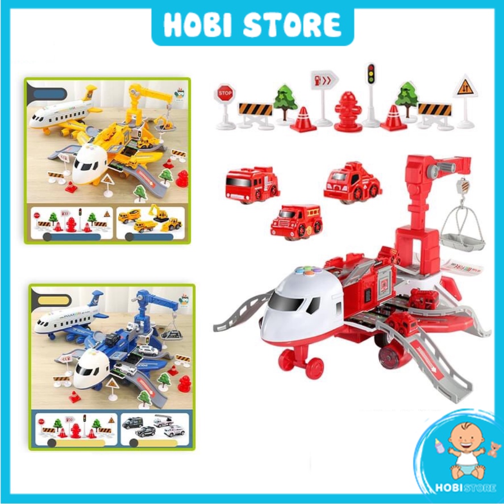 Đồ chơi máy bay lắp ghép SIÊU TO KHỔNG LỒ, XỊN đa chức năng có âm thanh, hiệu ứng kèm 4 ô tô, hộp đựng đẹp - Hobi Store