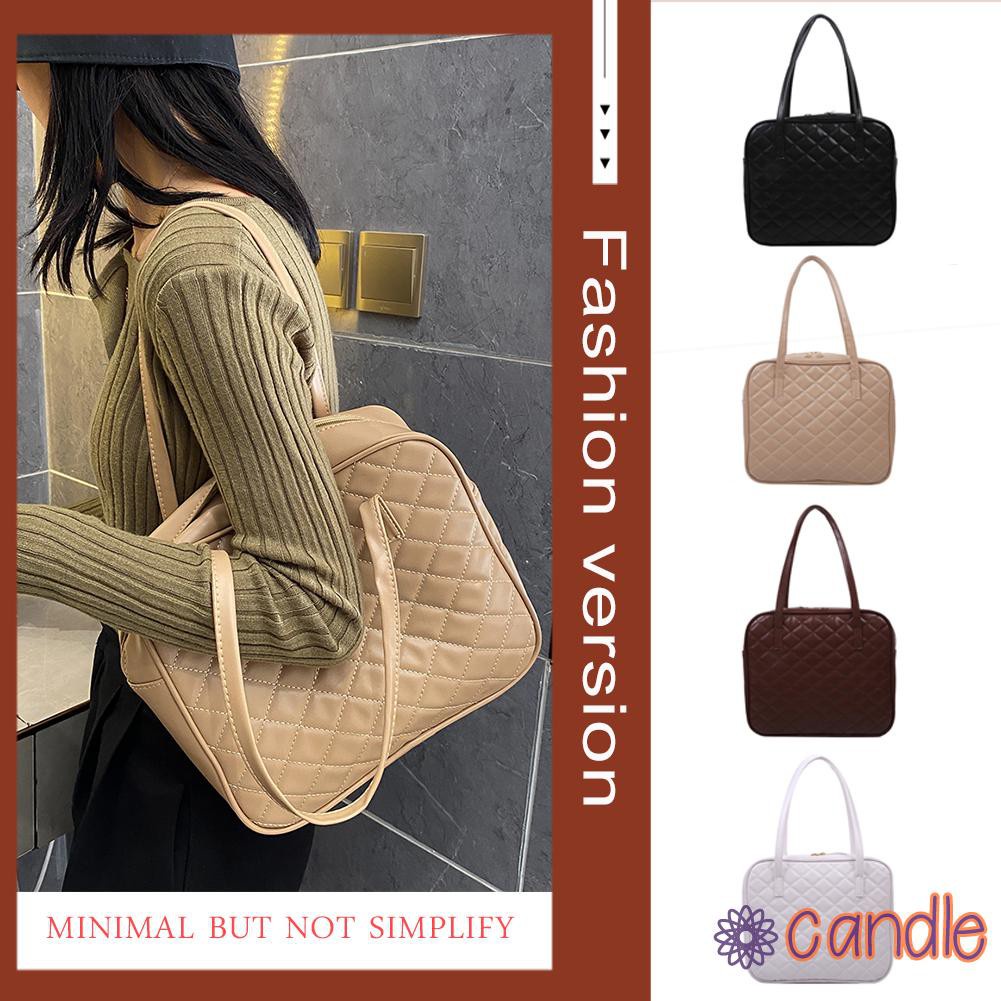 【COD】Women Solid Handbags Fashion Lattice Pattern PU Totes Elegant Shoulder Bags