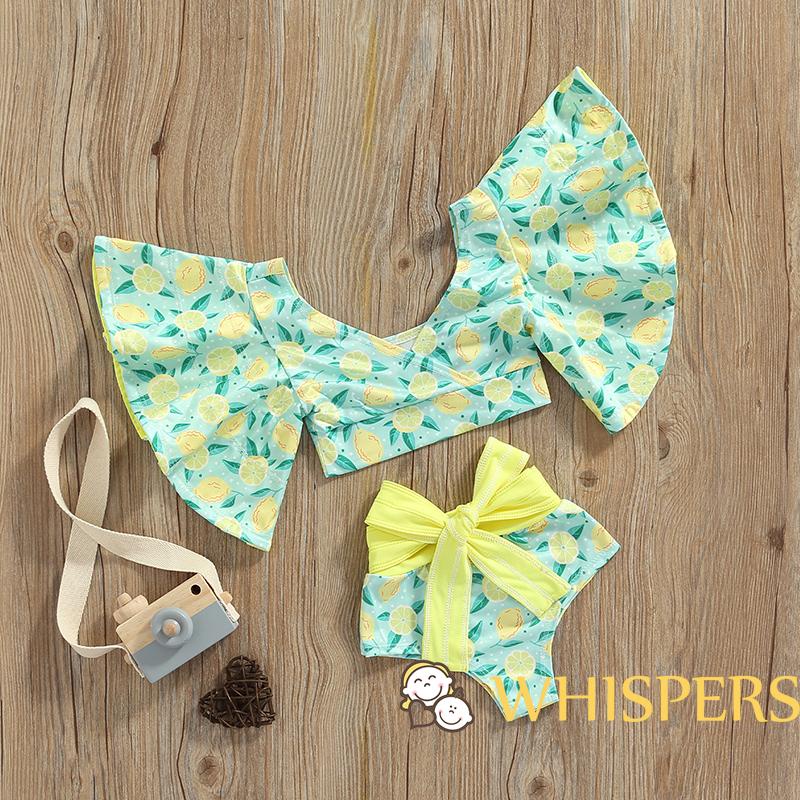 WHISPERS-Baby Girl´s Bathing Suit Lemon/Starfish/Stripe Baggy Sleeve Swim Tops + High Waist Bathing Shorts