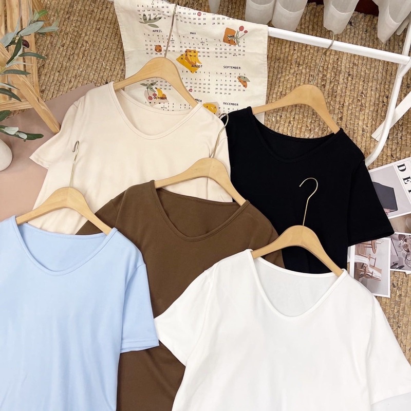 Áo phông trơn cổ tim