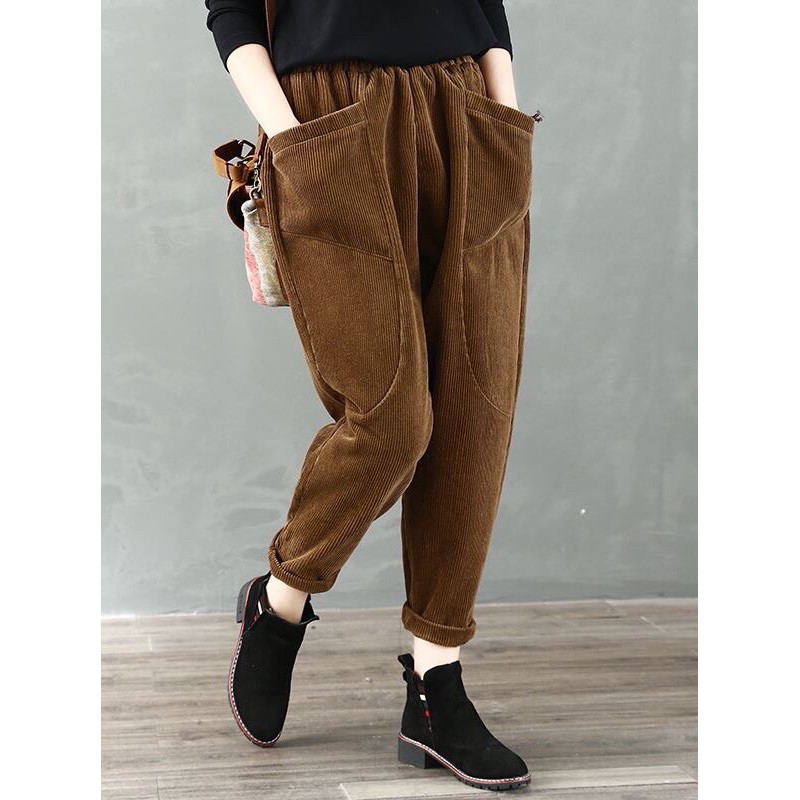 Quần baggy nhung lưng thun màu tây | BigBuy360 - bigbuy360.vn