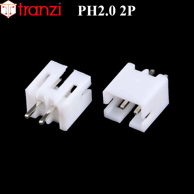 Giắc cắm header 2.0mm PH2.0 2P chân cắm thẳng trắng - túi 50 cái