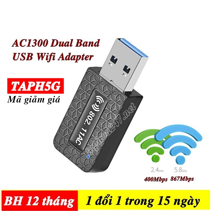 [BH 1 đổi 1] USB AC1300 thu sóng WIFI 5G dùng cho máy tính xách tay-máy tính để bàn-máy tính bảng | BigBuy360 - bigbuy360.vn